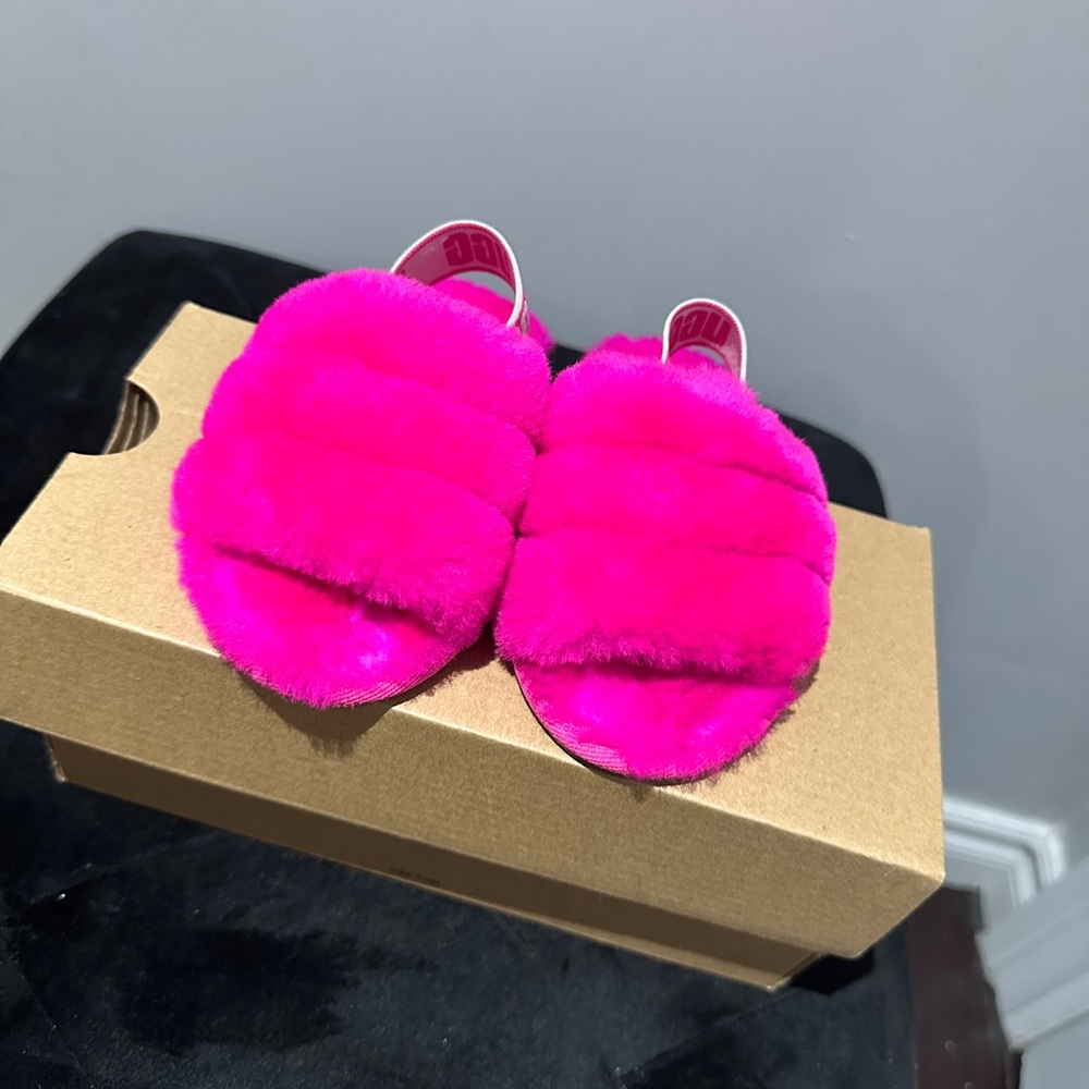 Bright Pink Fuzzy Slippers UGG